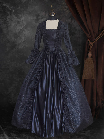ブラック ブラック ゴールド レトロ コスチューム レディース 花柄 マリー アントワネット コスチューム レースアップ サテン生地 セット ドレス チョーカー ゴシック 18世紀 コスチューム
