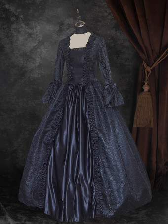 ブラック ゴールド レトロ コスチューム レディース 花柄 マリー アントワネット コスチューム レースアップ サテン生地 セット ドレス チョーカー ゴシック 18世紀 コスチューム