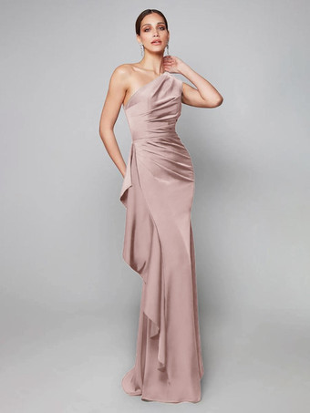 Dark RoseMother Dress One-Shoulder Pleated Sweep Asymmetrical Mermaid Guest Dresses For Wedding