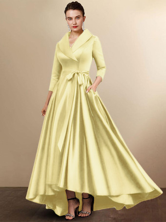 スイセン色ブライダルマザードレス七分袖 Aラインサッシュ ウェディングゲストドレス 自由なカスタマイズ