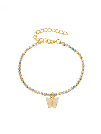 ホワイト アンクレット ラインストーン バタフライ ビキニ バケーション アンクル ブレスレット