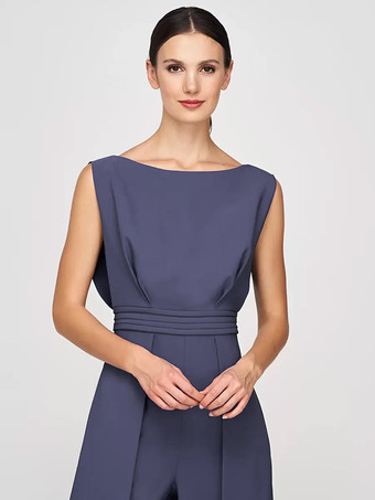 マザードレス ジュエルネック ノースリーブ ジャンプスーツ プリーツ 足首丈 ゲストドレス 結婚式用