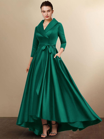 ダークグリーンブライダルマザードレス七分袖 Aラインサッシュ ウェディングゲストドレス 自由なカスタマイズ