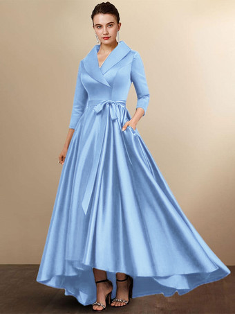 スレートグレー ブライダルマザードレス七分袖 Aラインサッシュ ウェディングゲストドレス 自由なカスタマイズ