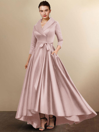 サーモンピンクブライダルマザードレス七分袖 Aラインサッシュ ウェディングゲストドレス 自由なカスタマイズ