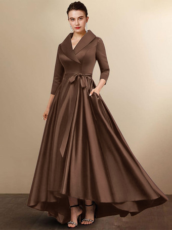 チョコレートブライダルマザードレス七分袖 Aラインサッシュ ウェディングゲストドレス 自由なカスタマイズ