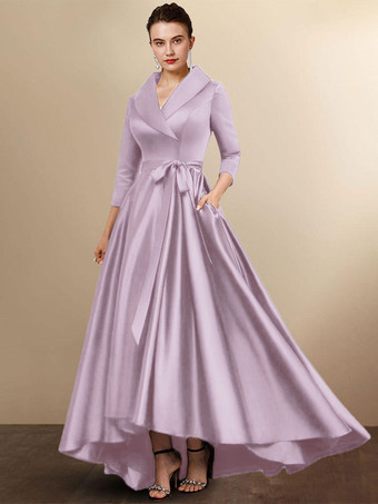 ライラックブライダルマザードレス七分袖 Aラインサッシュ ウェディングゲストドレス 自由なカスタマイズ