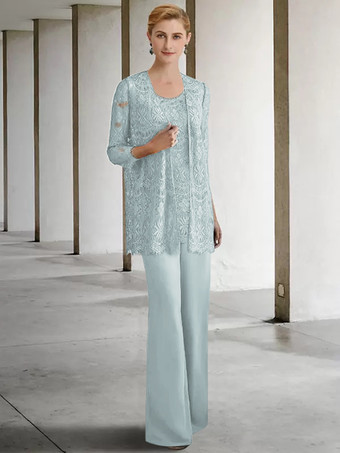 ベビーブルーブライダルマザードレス ジュエルネック 3/4丈スリーブ Aライン ゲストドレス 結婚式用