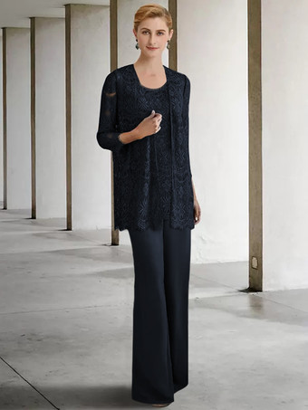 ダークネイビーブライダルマザードレス ジュエルネック 3/4丈スリーブ Aライン ゲストドレス 結婚式用