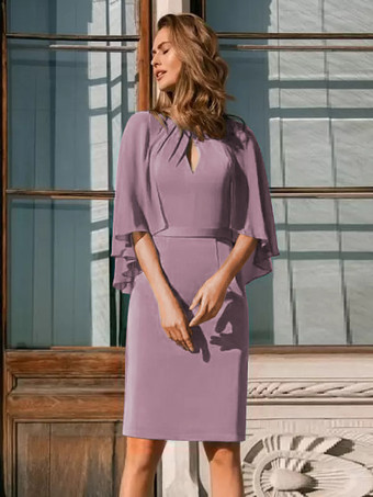 Lavande Robe de mère à col bijou sans manches gaine plissée robes d'invitées de mariage