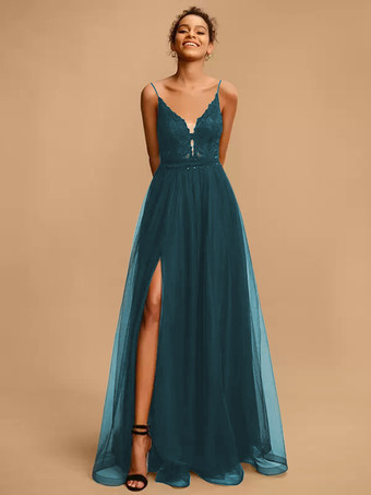 インクブループロムドレス Vネック Aライン ノースリーブ スパンコール パーティードレス