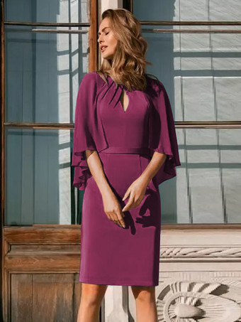 MagentaRobe de mère à col bijou sans manches gaine plissée robes d'invitées de mariage