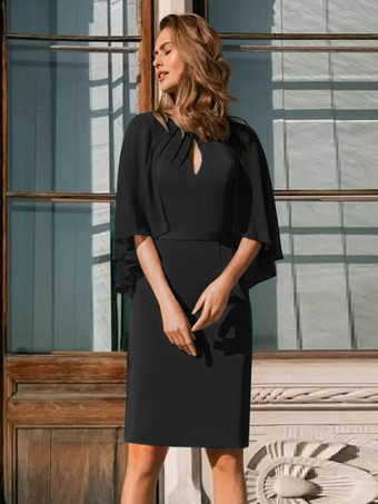 NoirRobe de mère à col bijou sans manches gaine plissée robes d'invitées de mariage