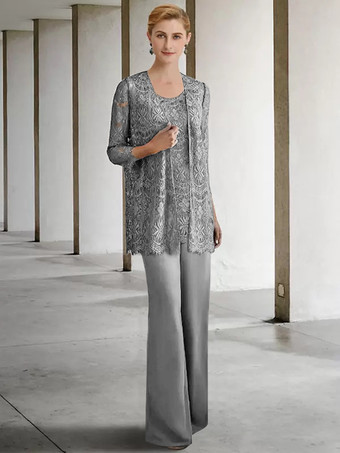 シルバーブライダルマザードレス ジュエルネック 3/4丈スリーブ Aライン ゲストドレス 結婚式用