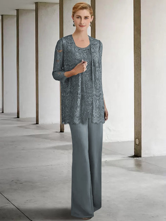 グレーブルーブライダルマザードレス ジュエルネック 3/4丈スリーブ Aライン ゲストドレス 結婚式用