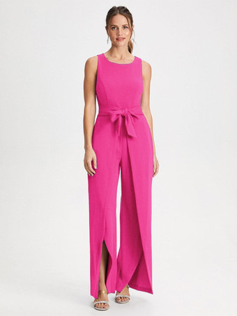 BarbieRobe de mère col bijou combinaison sans manches ceinture longueur au sol robes d'invitées de mariage