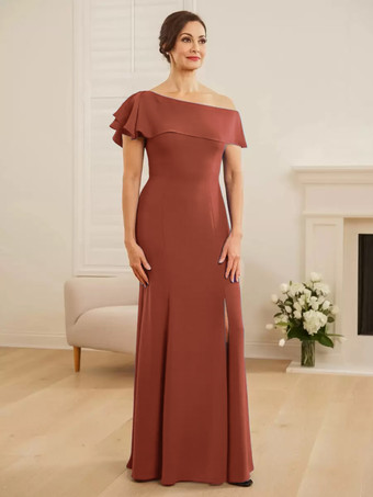 オーバーンブライダルマザードレス ワンショルダー 半袖 マーメイドフリル ウェディングゲストドレス