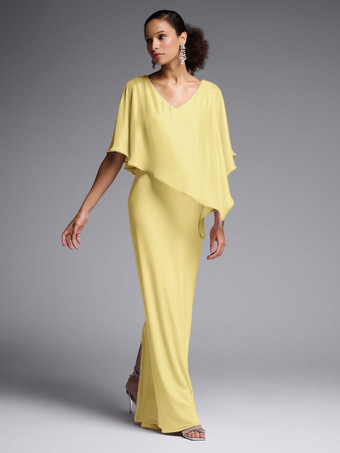 DaffodilBridal Mother Dress Jewel Neck Half Sleeves A-Line Split Front Floor-Length Wedding Guest Dresses