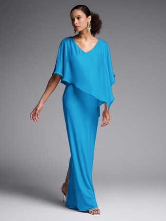 TealBridal Mother Dress Jewel Neck Half Sleeves A-Line Split Front Floor-Length Wedding Guest Dresses