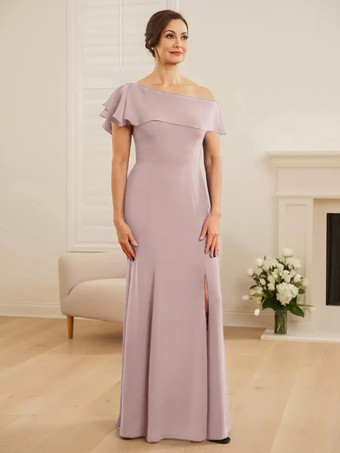 ピンクブライダルマザードレス ワンショルダー 半袖 マーメイドフリル ウェディングゲストドレス