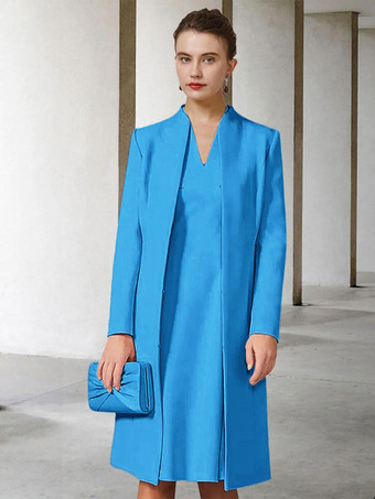 ティール花嫁の母親のためのパーティードレス Vネック 長袖 Aライン 結婚式用ゲストドレス 無料カスタマイズ