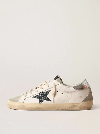 negro Zapatillas de skate con parches de purpurina y punta redonda para mujer en color blanco crudo