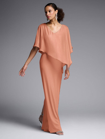 Brick RedBridal Mother Dress Jewel Neck Half Sleeves A-Line Split Front Floor-Length Wedding Guest Dresses