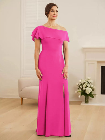 バービーブライダルマザードレス ワンショルダー 半袖 マーメイドフリル ウェディングゲストドレス