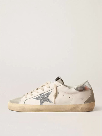 plateado Zapatillas de skate con parches de purpurina y punta redonda para mujer en color blanco crudo