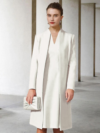 アイボリー花嫁の母親のためのパーティードレス Vネック 長袖 Aライン 結婚式用ゲストドレス 無料カスタマイズ