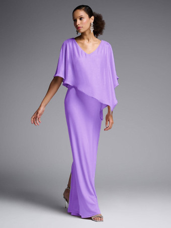 lavender/lilac Bridal Mother Dress Jewel Neck Half Sleeves A-Line Split Front Floor-Length Wedding Guest Dresses