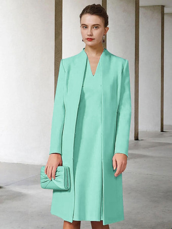 ミントグリーン花嫁の母親のためのパーティードレス Vネック 長袖 Aライン 結婚式用ゲストドレス 無料カスタマイズ