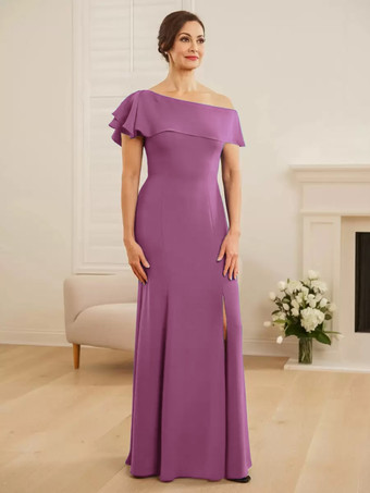 ライラック ブライダルマザードレス ワンショルダー 半袖 マーメイドフリル ウェディングゲストドレス