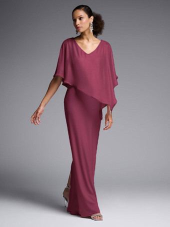 BurgundyBridal Mother Dress Jewel Neck Half Sleeves A-Line Split Front Floor-Length Wedding Guest Dresses
