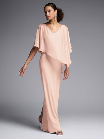 PeachBridal Mother Dress Jewel Neck Half Sleeves A-Line Split Front Floor-Length Wedding Guest Dresses