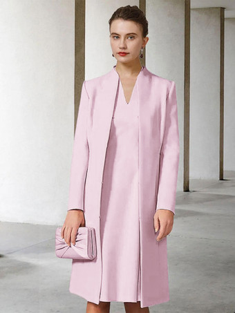 ソフトピンク花嫁の母親のためのパーティードレス Vネック 長袖 Aライン 結婚式用ゲストドレス 無料カスタマイズ