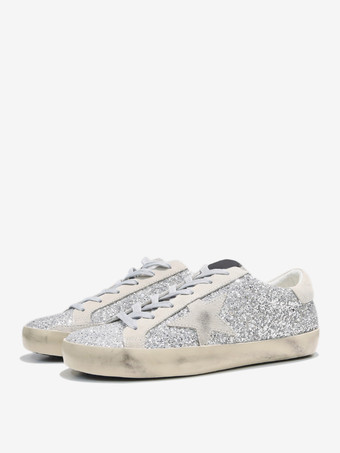 Women's Sneakers Silver Sequined Round Toe Lace Up Skate Shoes