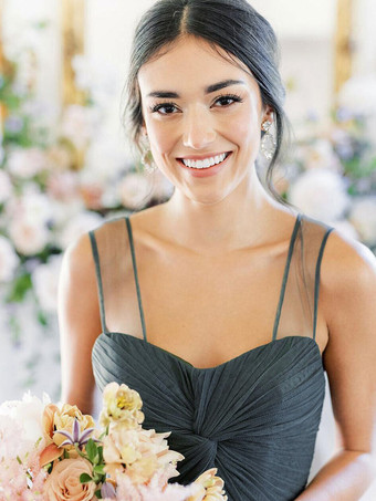 ブライドメイドドレスAラインスウィートハートネックノースリーブフロアレングスシングルスレッドチュールグリーンウェディングパーティードレス