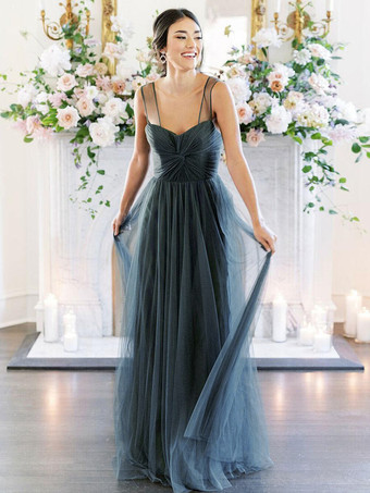 ブライドメイドドレスAラインスウィートハートネックノースリーブフロアレングスシングルスレッドチュールグリーンウェディングパーティードレス