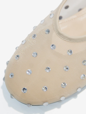 レディース バレエ フラット メッシュ ラインストーン スタッズ付き ラウンドトゥ バレリーナ フラット シューズ