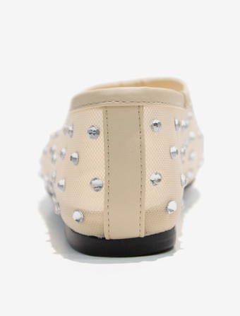 レディース バレエ フラット メッシュ ラインストーン スタッズ付き ラウンドトゥ バレリーナ フラット シューズ