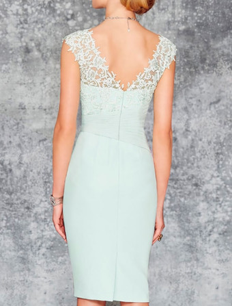 マザードレス Vネック ノースリーブ シース レース 膝丈 ゲストドレス 結婚式用 無料カスタマイズ