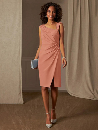 アンバーマザードレス デザインネックライン ノースリーブ Aライン プリーツ ウェディングゲストドレス