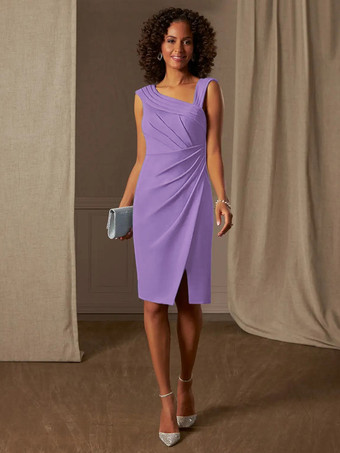 ライラック マザードレス デザインネックライン ノースリーブ Aライン プリーツ ウェディングゲストドレス