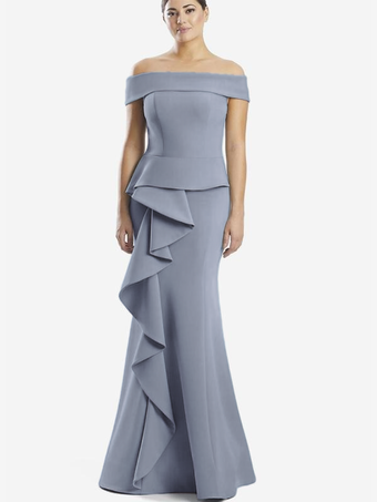 スレートグレー マザードレス オフショルダー ノースリーブ マーメイドフリル 結婚式のゲストドレス