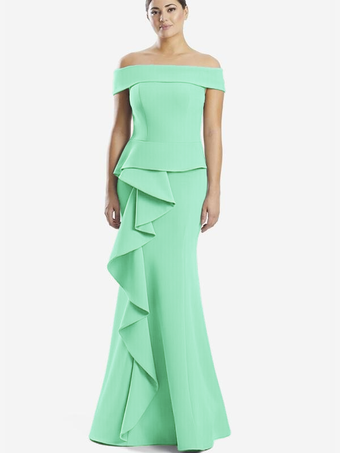 ミントグリーンマザードレス オフショルダー ノースリーブ マーメイドフリル 結婚式のゲストドレス