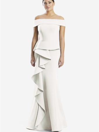 アイボリーマザードレス オフショルダー ノースリーブ マーメイドフリル 結婚式のゲストドレス