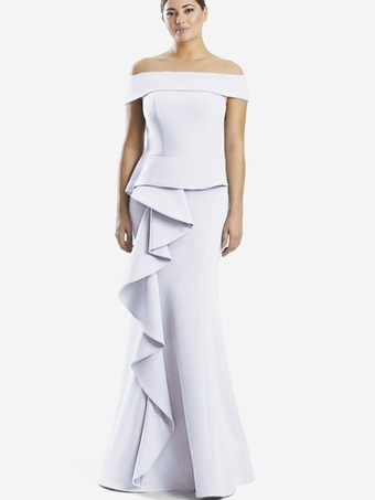 ホワイトマザードレス オフショルダー ノースリーブ マーメイドフリル 結婚式のゲストドレス