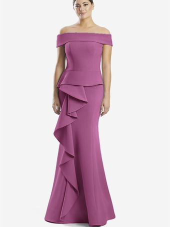 ライラック マザードレス オフショルダー ノースリーブ マーメイドフリル 結婚式のゲストドレス