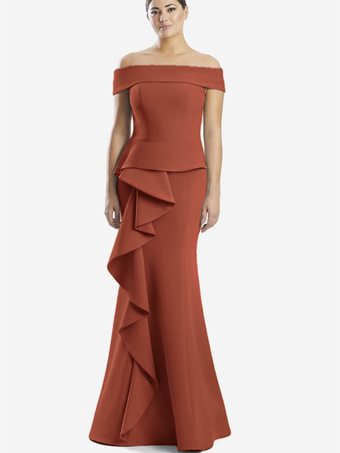 オーバーンマザードレス オフショルダー ノースリーブ マーメイドフリル 結婚式のゲストドレス